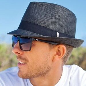 KOORINGAL - ARLO UNISEX FEDORA Straw Woven Black Hat NEW Men Women